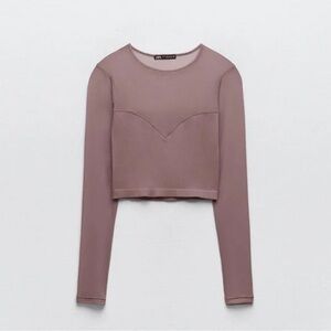 Zara VIRAL limitless contour collection top sheer sleeves sweetheart ribbed